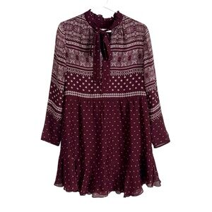 Shoshanna Burgundy Silk Dress Boho Tie Neck Chiffon Tie Neck Party Fancy Size 8